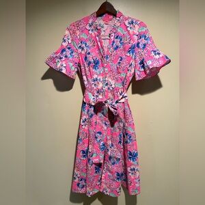 Lilly Pulitzer  MARILISA SHIRTDRESS Stretch Midi Ruffle Sz 4 last bud not least